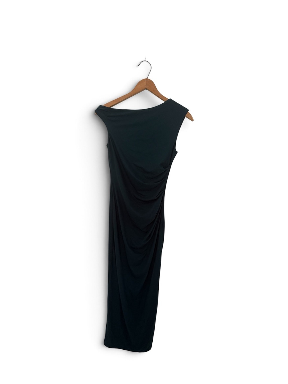 Sleek deep blue boat neck long stretchy dress size small